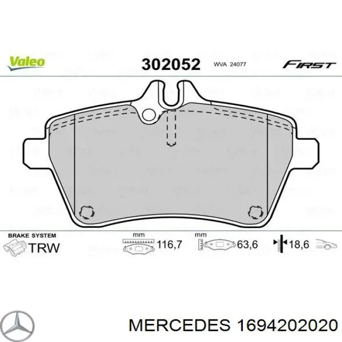 Передние тормозные колодки 1694202020 Mercedes
