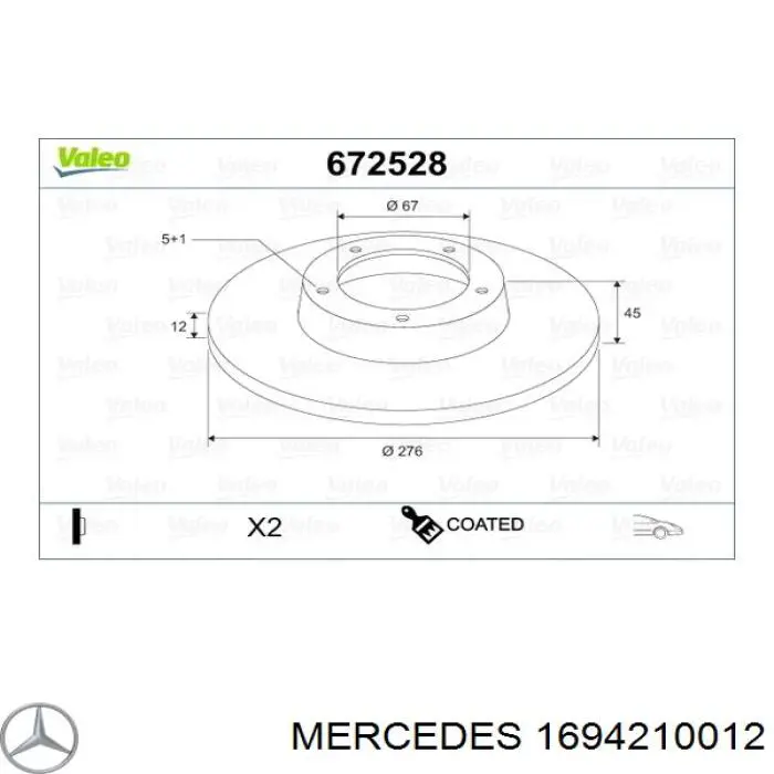 1694210012 Mercedes диск тормозной передний