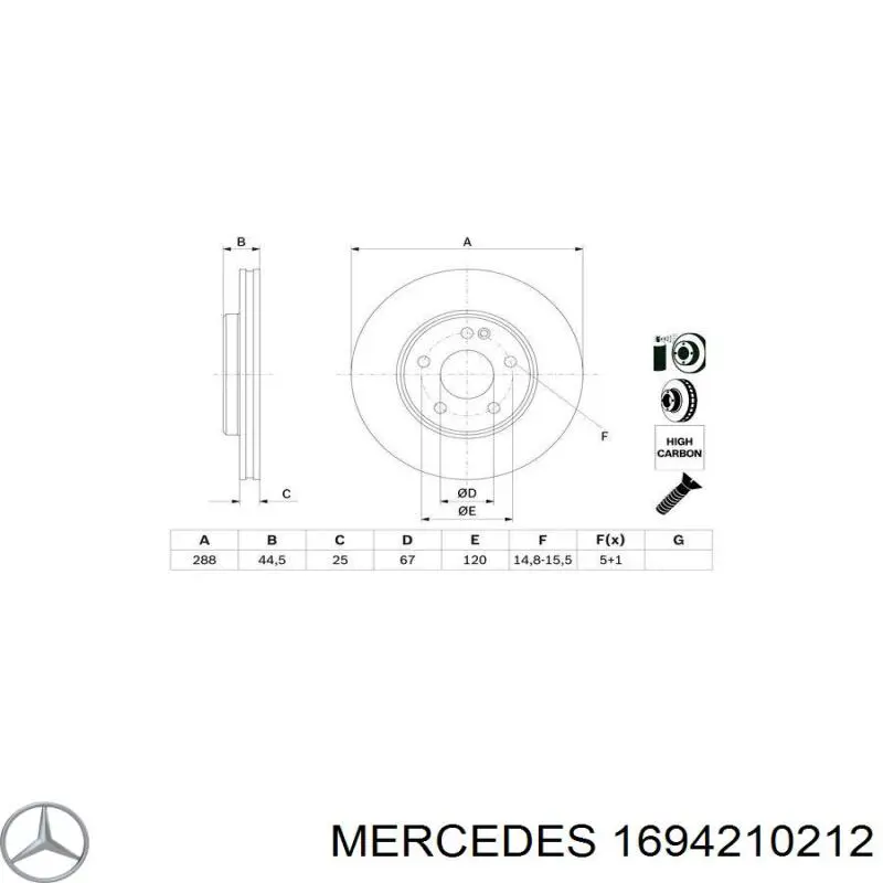 1694210212 Mercedes диск тормозной передний