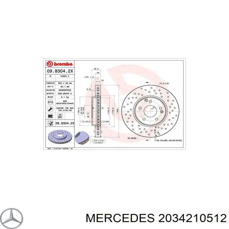 Передний тормозной диск Mercedes 2034210512