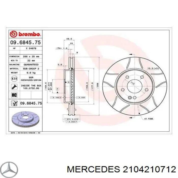 Передний тормозной диск Mercedes 2104210712