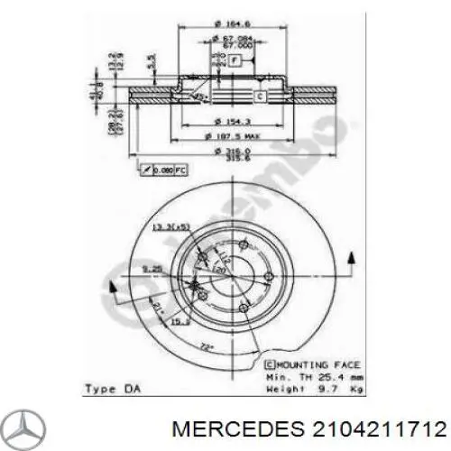 Передний тормозной диск Mercedes 2104211712