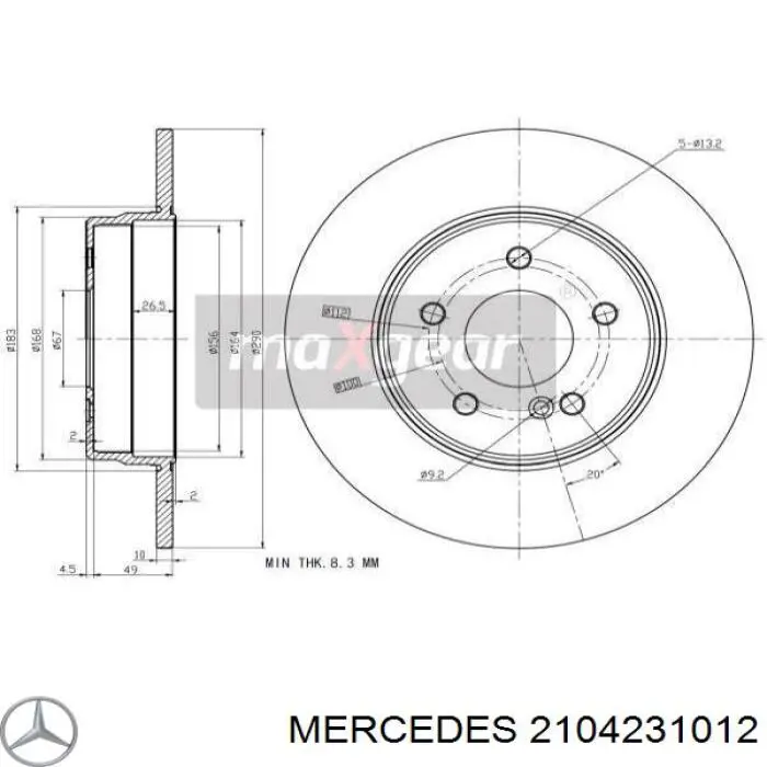 Задний тормозной диск Mercedes 2104231012 цена, от 30.58 USD