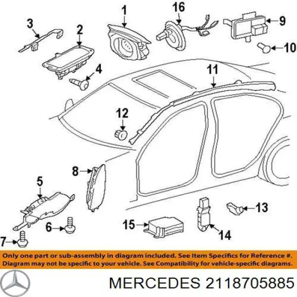 2118705885 Mercedes módulo processador de controlo da bolsa de ar (centralina eletrônica airbag)