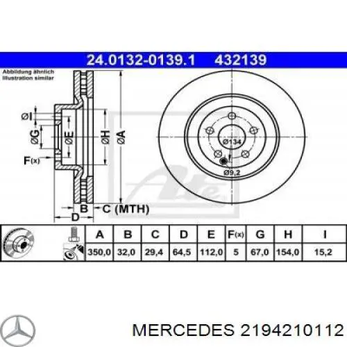 2194210112 Mercedes disco do freio dianteiro