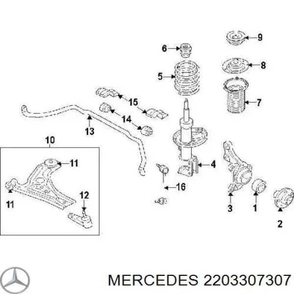 Купить 2203307307 Mercedes Рычаг передней подвески левый