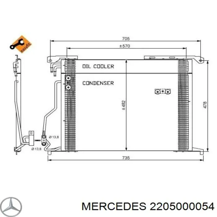 2205000054 Mercedes radiador de aparelho de ar condicionado