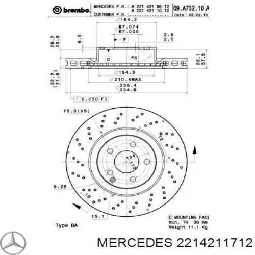 Тормоз дисковый передний Mercedes 2214211712 цена, от 114.63 USD
