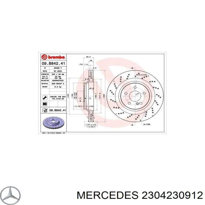 2304230912 Mercedes диск тормозной задний