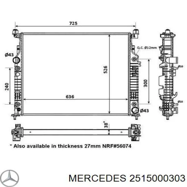 Radiador refrigeración del motor 2515000303 Mercedes