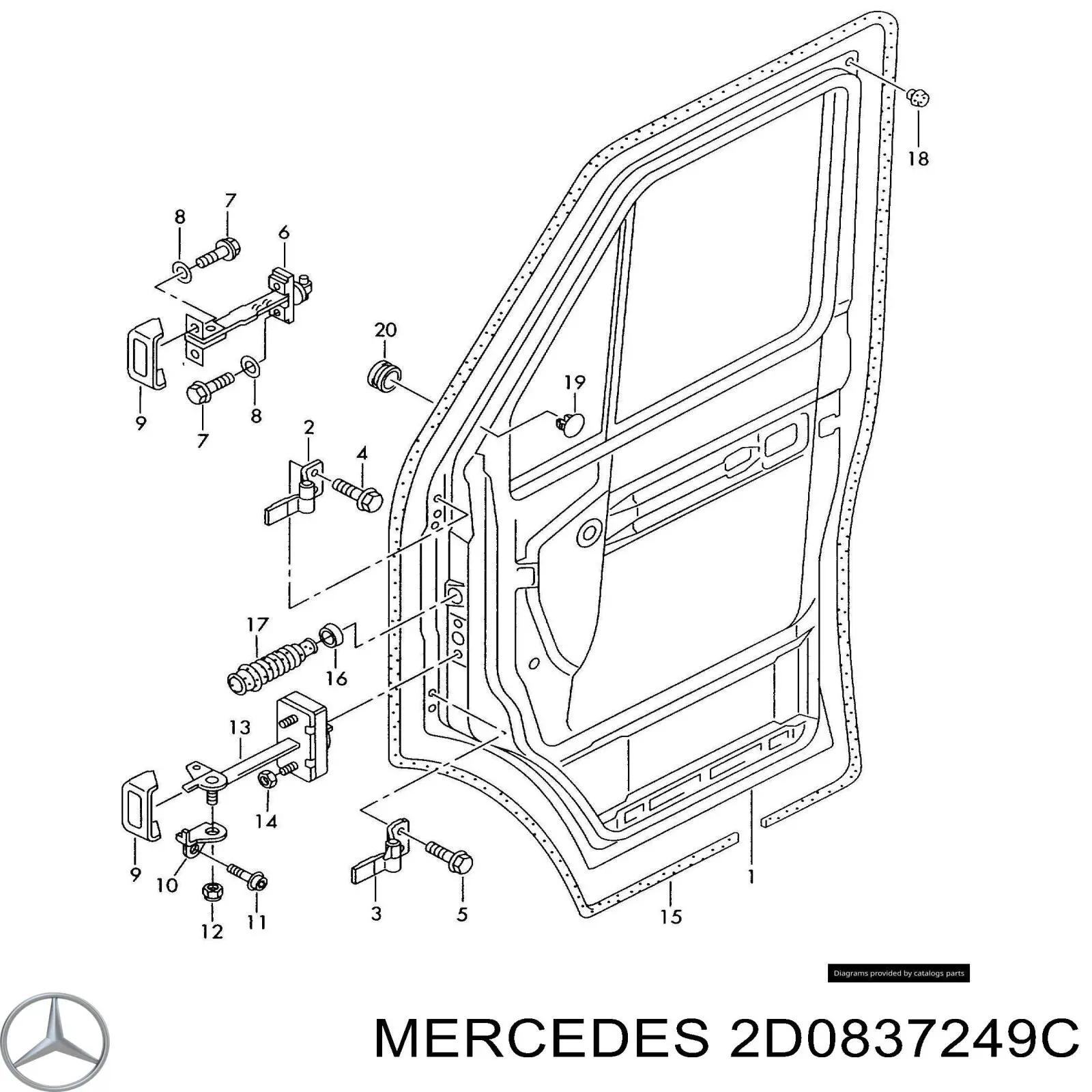 2D0837249C Mercedes limitador dianteiro esquerdo de abertura de porta