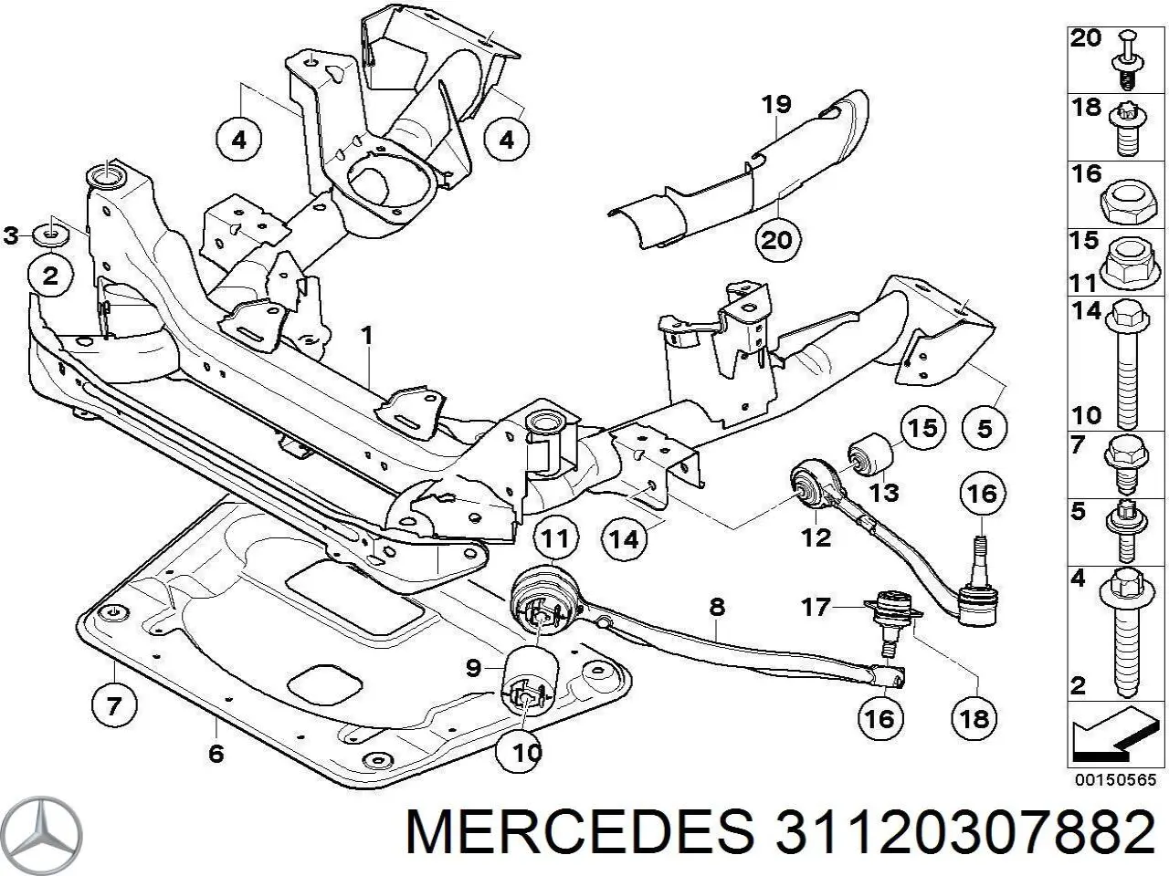 Сайлентблок переднего нижнего рычага 31120307882 Mercedes