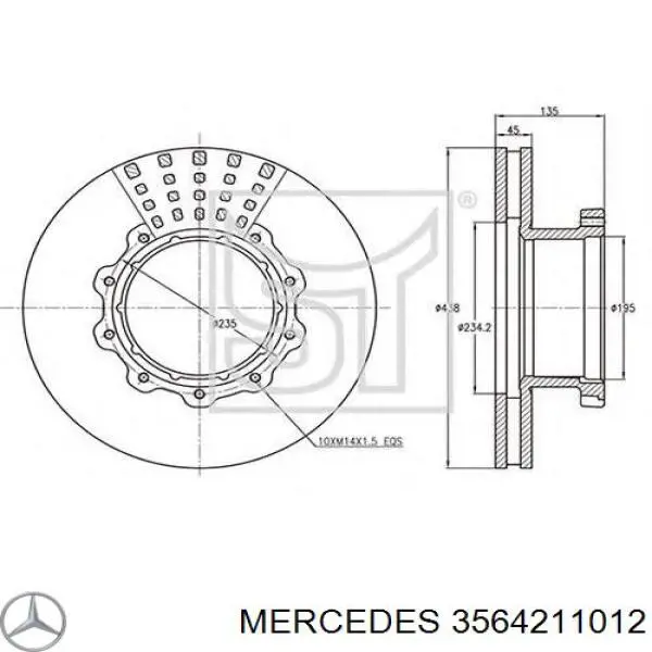 Передние тормозные диски 3564211012 Mercedes