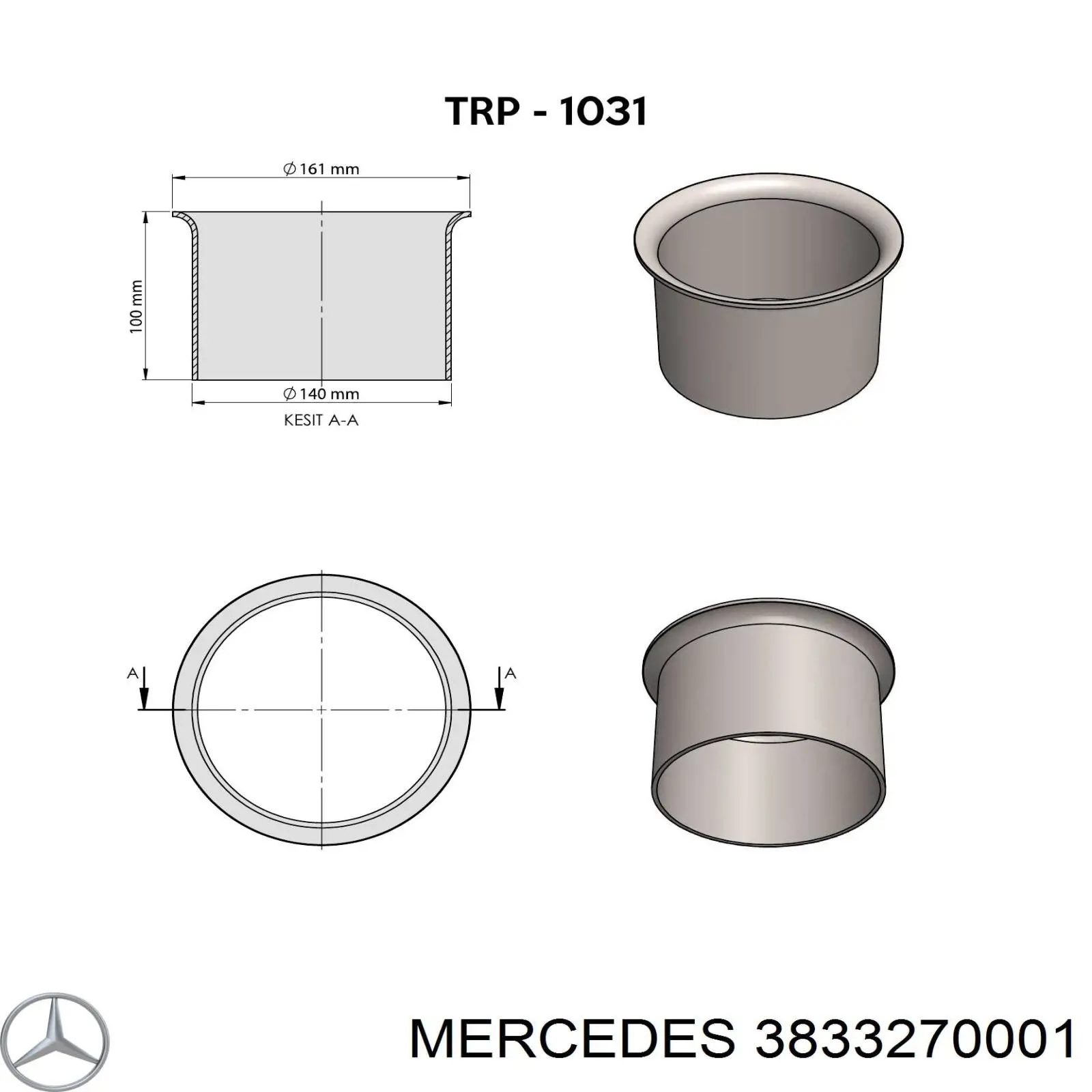 3833270001 Mercedes пневмоподушка (пневморессора моста)