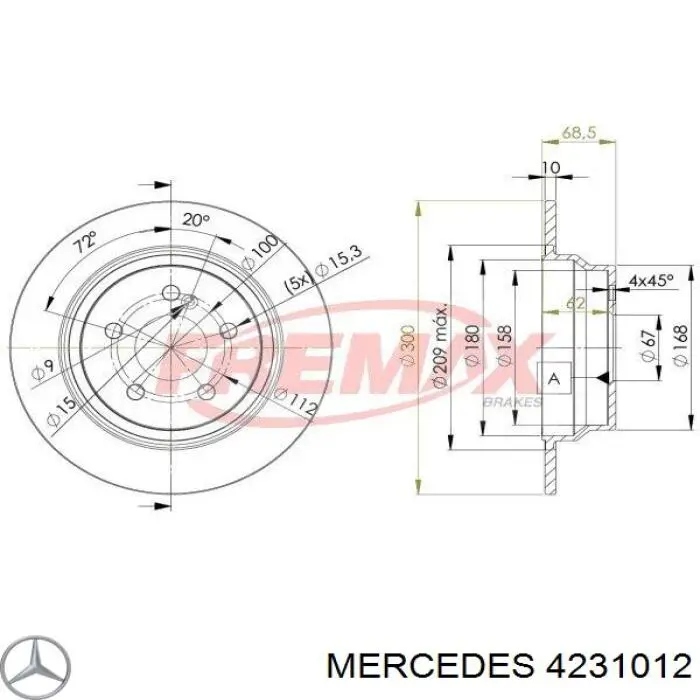 Тормозные диски 4231012 Mercedes