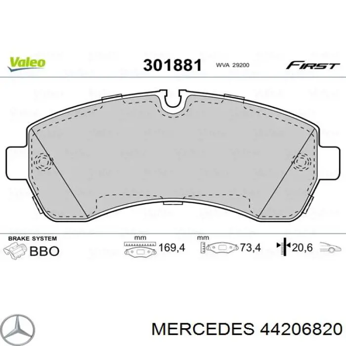 44206820 Mercedes колодки тормозные передние дисковые
