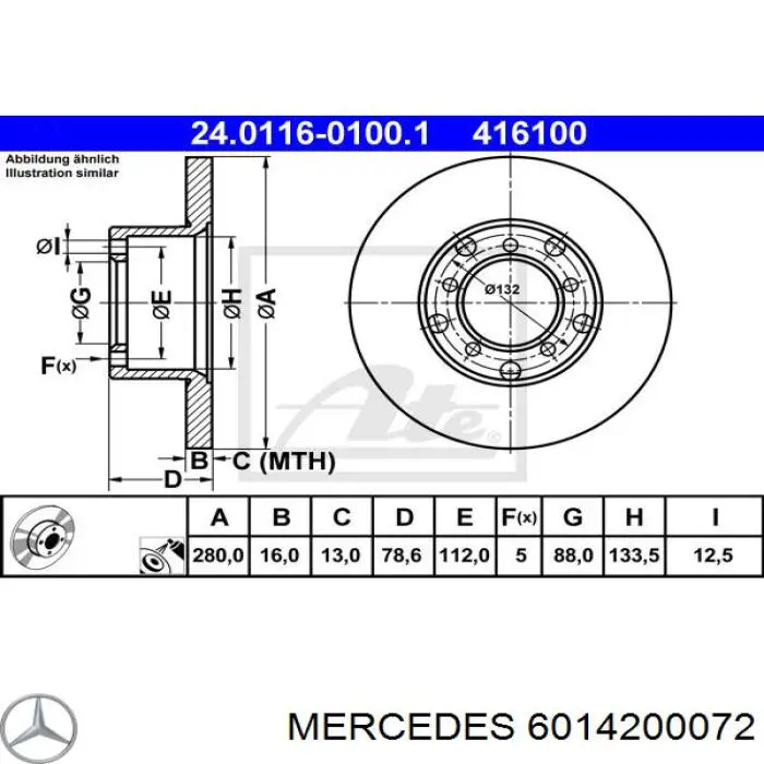 6014200072 Mercedes диск тормозной передний