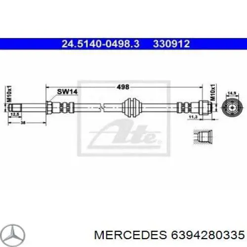 Купить 6394280335 Mercedes Шланг тормозной передний