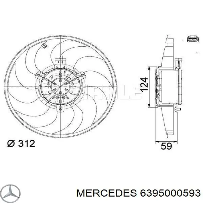 6395000593 Mercedes электровентилятор охлаждения в сборе (мотор+крыльчатка)