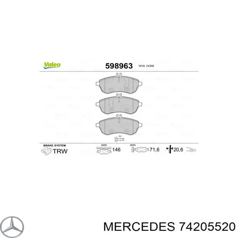 Передние тормозные колодки 74205520 Mercedes