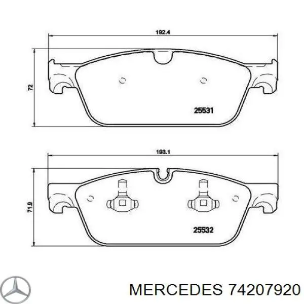 Передние тормозные колодки 74207920 Mercedes