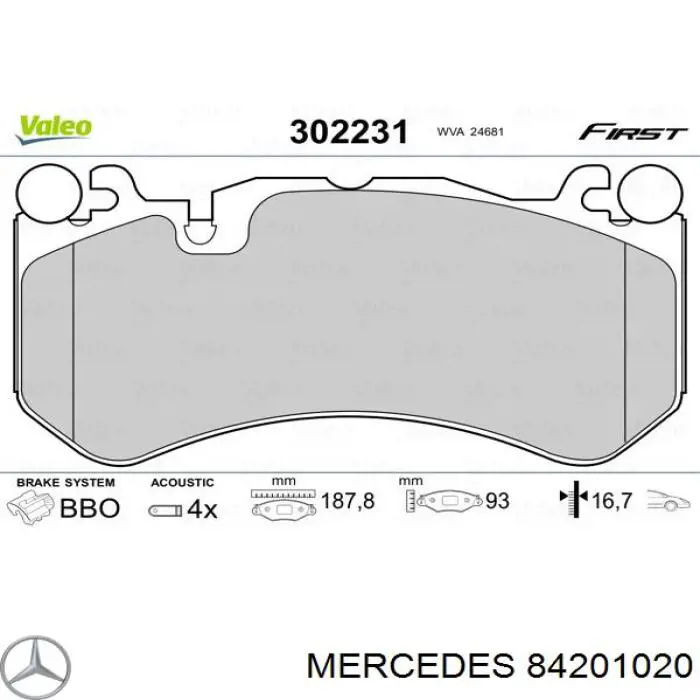 Передние тормозные колодки 84201020 Mercedes