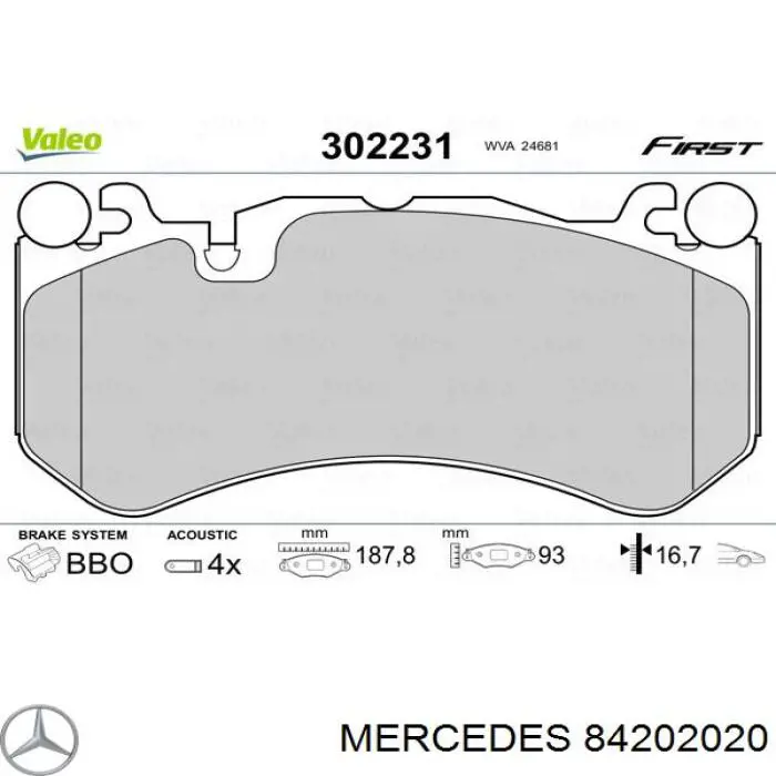 84202020 Mercedes колодки тормозные передние дисковые