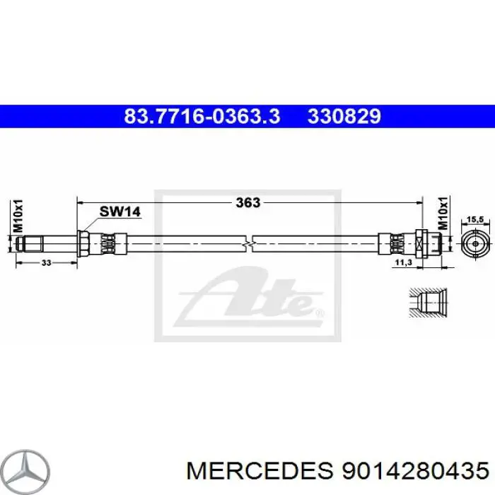 Шланг тормозной передний Mercedes 9014280435 цена, от 6.55 USD