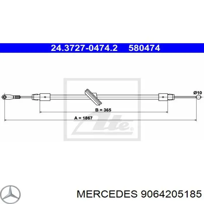9064205185 Mercedes трос ручного тормоза передний