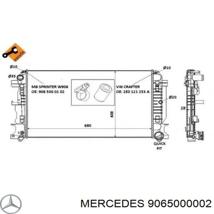 Радиатор охлаждения двигателя Mercedes 9065000002