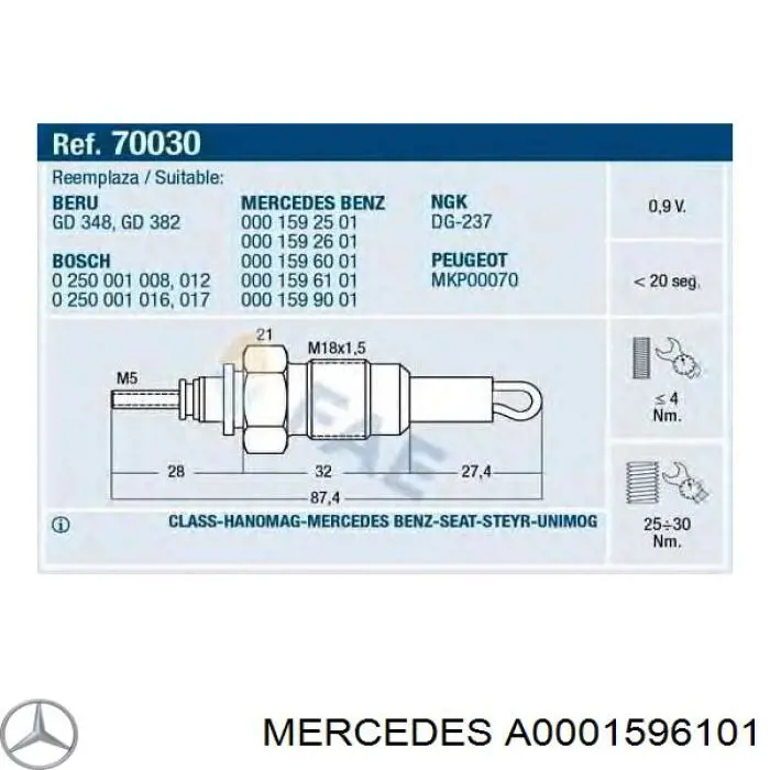 Купить 0001596101 Mercedes Свечи накала