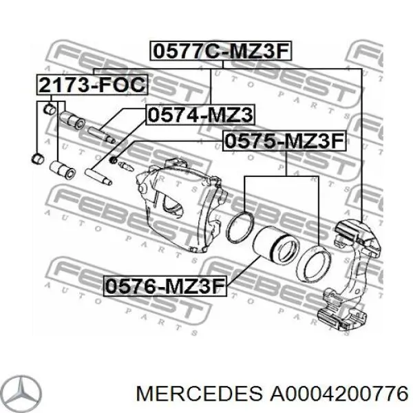 A0004200776 Mercedes пыльник направляющей суппорта тормозного переднего