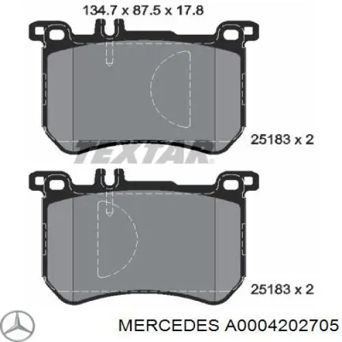 Колодки тормозные передние дисковые Mercedes A0004202705