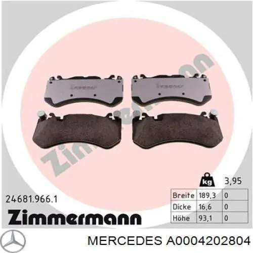 Передние тормозные колодки A0004202804 Mercedes