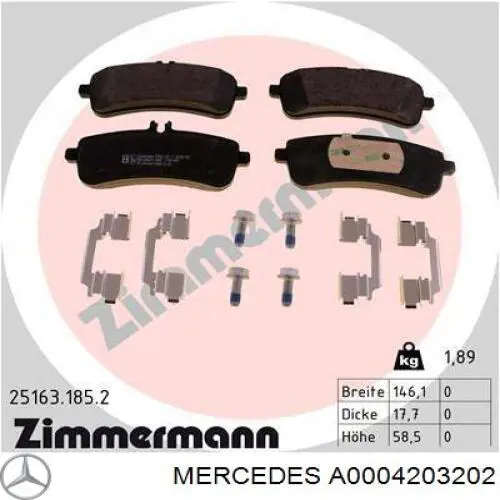 Задние тормозные колодки A0004203202 Mercedes