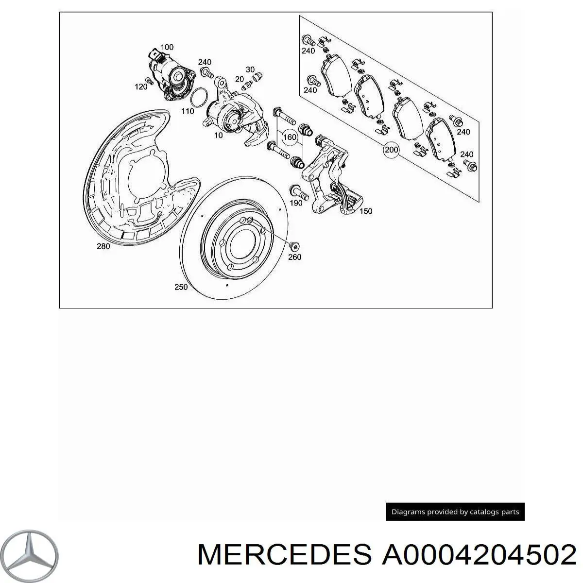 A0004204502 Mercedes колодки тормозные задние дисковые