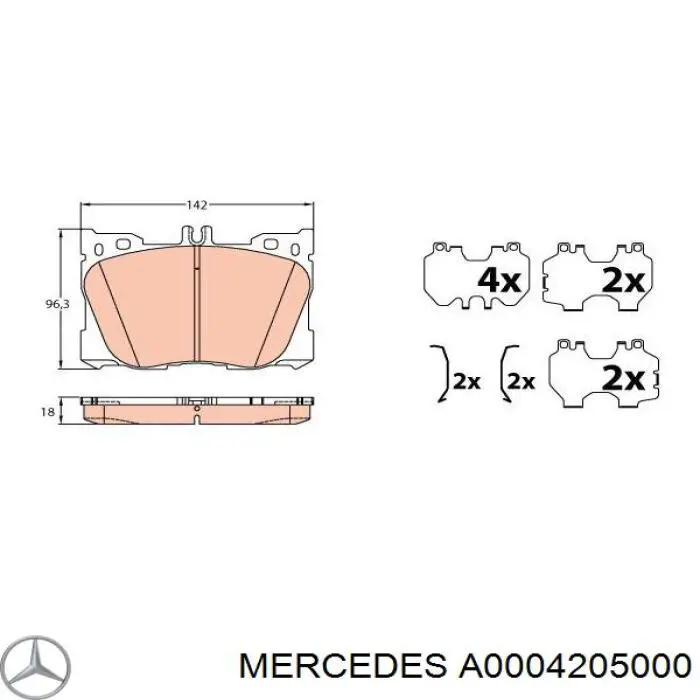 A0004205000 Mercedes sapatas do freio dianteiras de disco