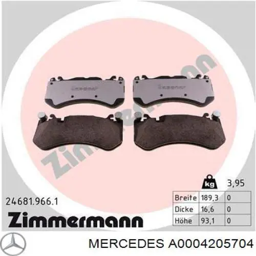 Передние тормозные колодки A0004205704 Mercedes