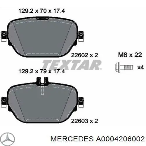 A0004206002 Mercedes sapatas do freio traseiras de disco
