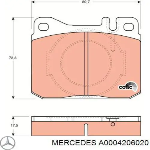 Передние тормозные колодки A0004206020 Mercedes