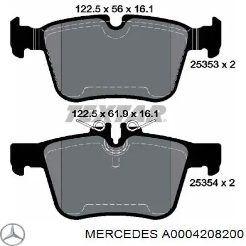 Купить A0004208200 Mercedes Колодки тормозные задние, дисковые