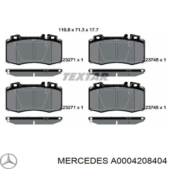 Pastillas de freno delanteras A0004208404 Mercedes