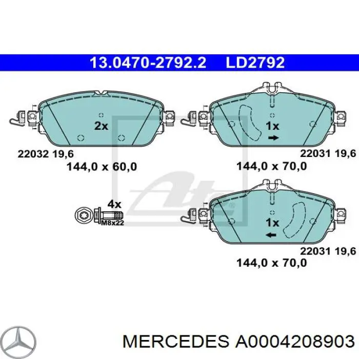 Колодки Mercedes A0004208903 цена, от 151.99 USD