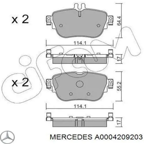 Купить A0004209203 Mercedes Колодки тормозные задние, дисковые