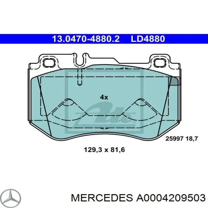 Колодки тормозные передние дисковые MERCEDES A0004209503