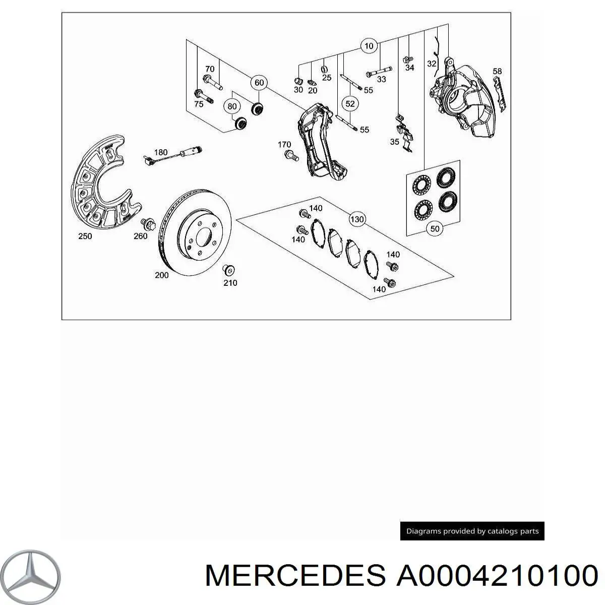 Суппорт тормозной передний правый A0004210100 Mercedes