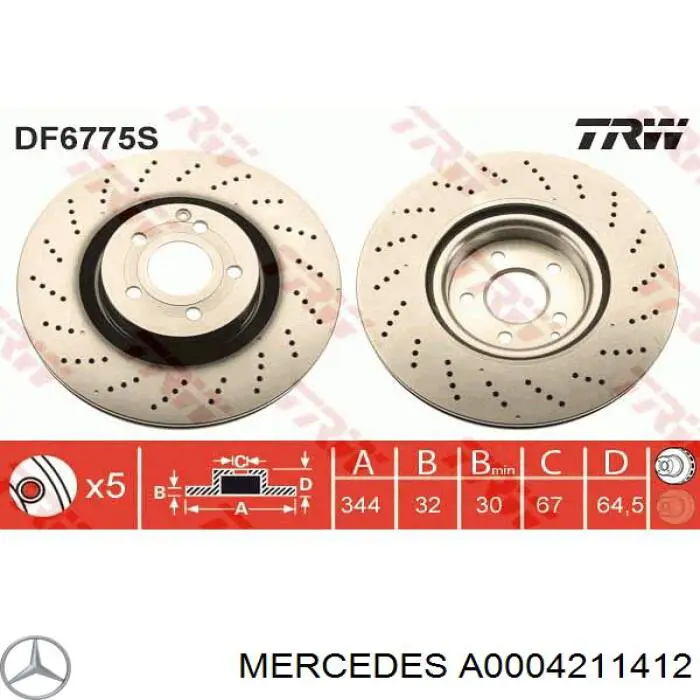 Тормоз дисковый передний Mercedes A0004211412 цена, от 82.87 USD