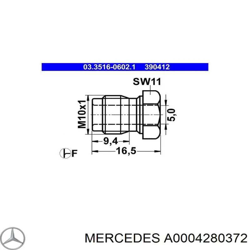 Штуцер соединительный тормозных трубок Mercedes A0004280372 цена, от 0.43 USD