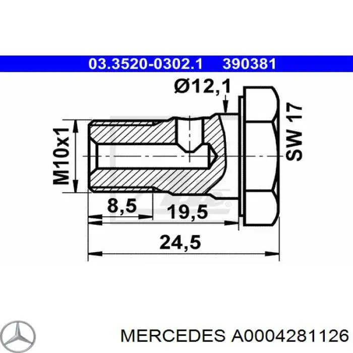 A0004281126 Mercedes Болт (гайка) крепежа