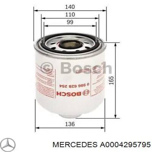 Filtro del secador de aire (separador de agua y aceite) (CAMIÓN) A0004295795 Mercedes